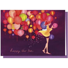 DX018 nieuwjaarskaart Audrey Bussy - happy new year - lampionnen | mano cards groothandel