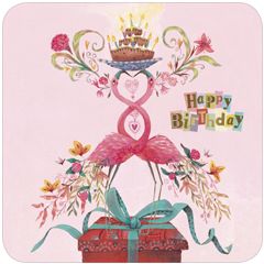 BAR134 Izou kaart - happy birthday - flamingo