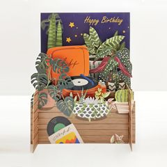 MN050 Miniature pop-up kaart - happy birthday - platenspeler | Alljoy design | Mano cards groothandel