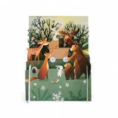 MN064 Miniature pop-up kaart - dieren kijken naar kinderwagen | Mano cards groothandel
