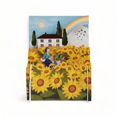 MN074 Miniature pop-up kaart - huis met zonnebloemen | Mano cards groothandel