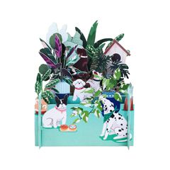 MN075 Miniature pop-up kaart - honden, planten, vogelhuisje | Mano cards groothandel