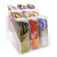 plexiglas display voor 9 vlinder, hjelm of rosie boekenleggers | Mano cards groothandel