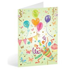 06.21179 wenskaart busquets happy birthday - ballonnen, vlinders en slingers