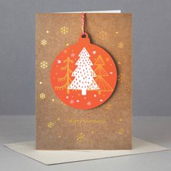 WHC021 kerstkaart met houten hanger - merry christmas - kerstboom| Alljoy design | Mano cards groothandel