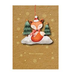 WHC079 kerstkaart met houten hanger - merry christmas - vos | Alljoy design | Mano cards groothandel
