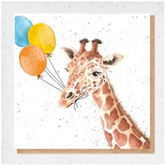 WP038 fine art kaart - giraffe met ballonnen